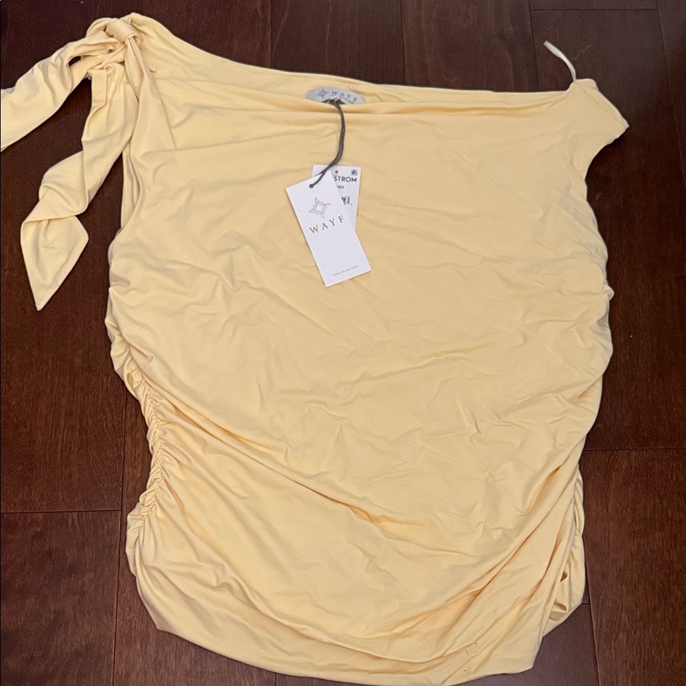 Wayf Pale Yellow One-Shoulder Tie Detail Top